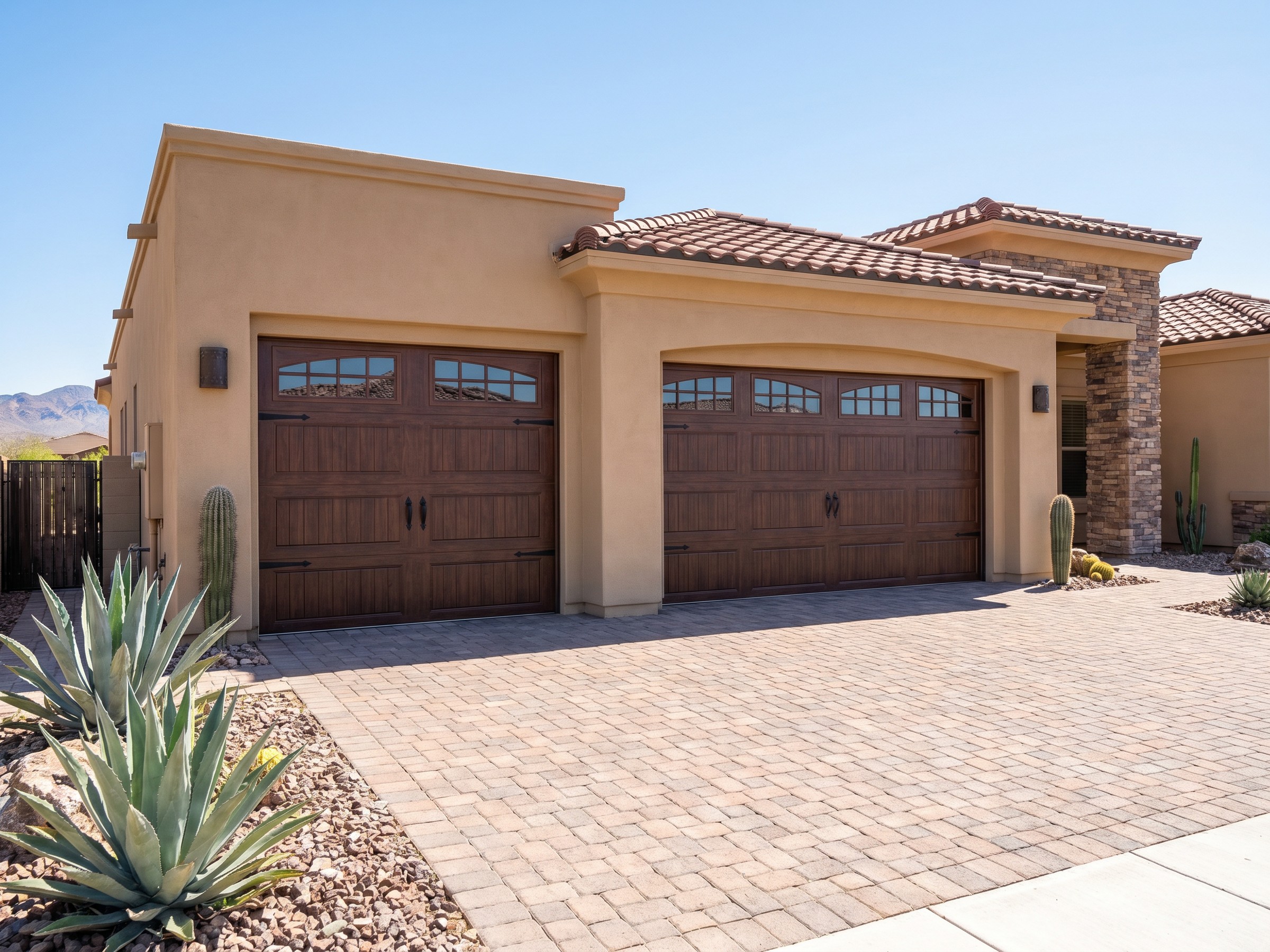 Modern residential garage door on Arizona desert home